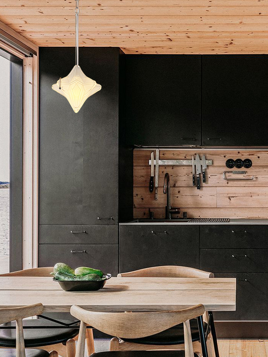 Art Deco Astris Elara Star Pendant Light - Frosted Glass Pendant with Geometric Style