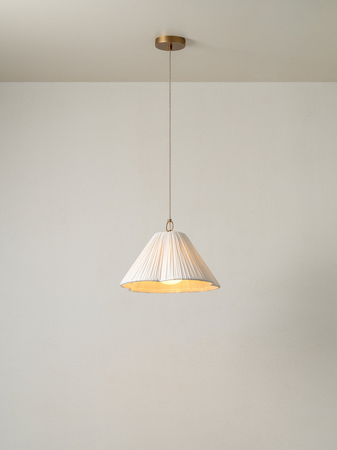 Lindi - small aged brass and linen scalloped pendant