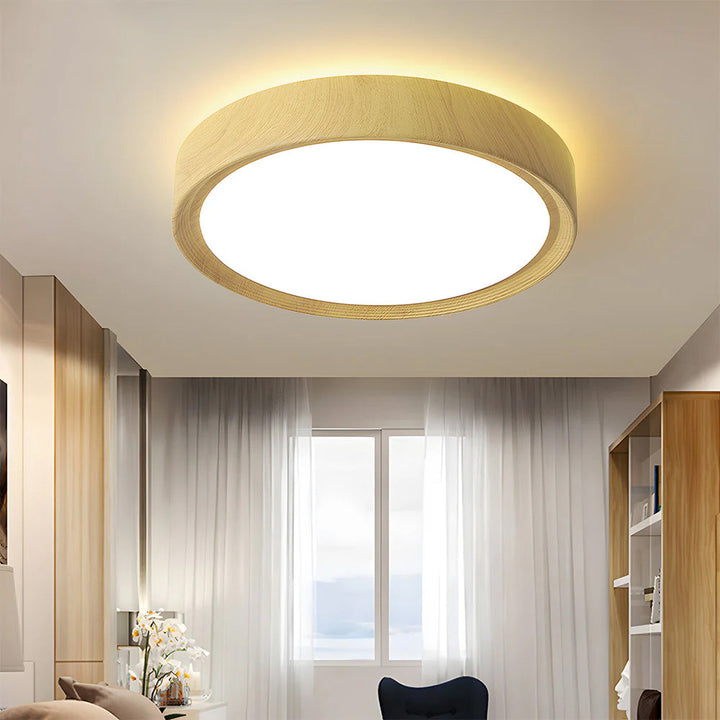 Runde LED-Deckenleuchte - Modernes holzfarbenes Eisendesign für den Flur