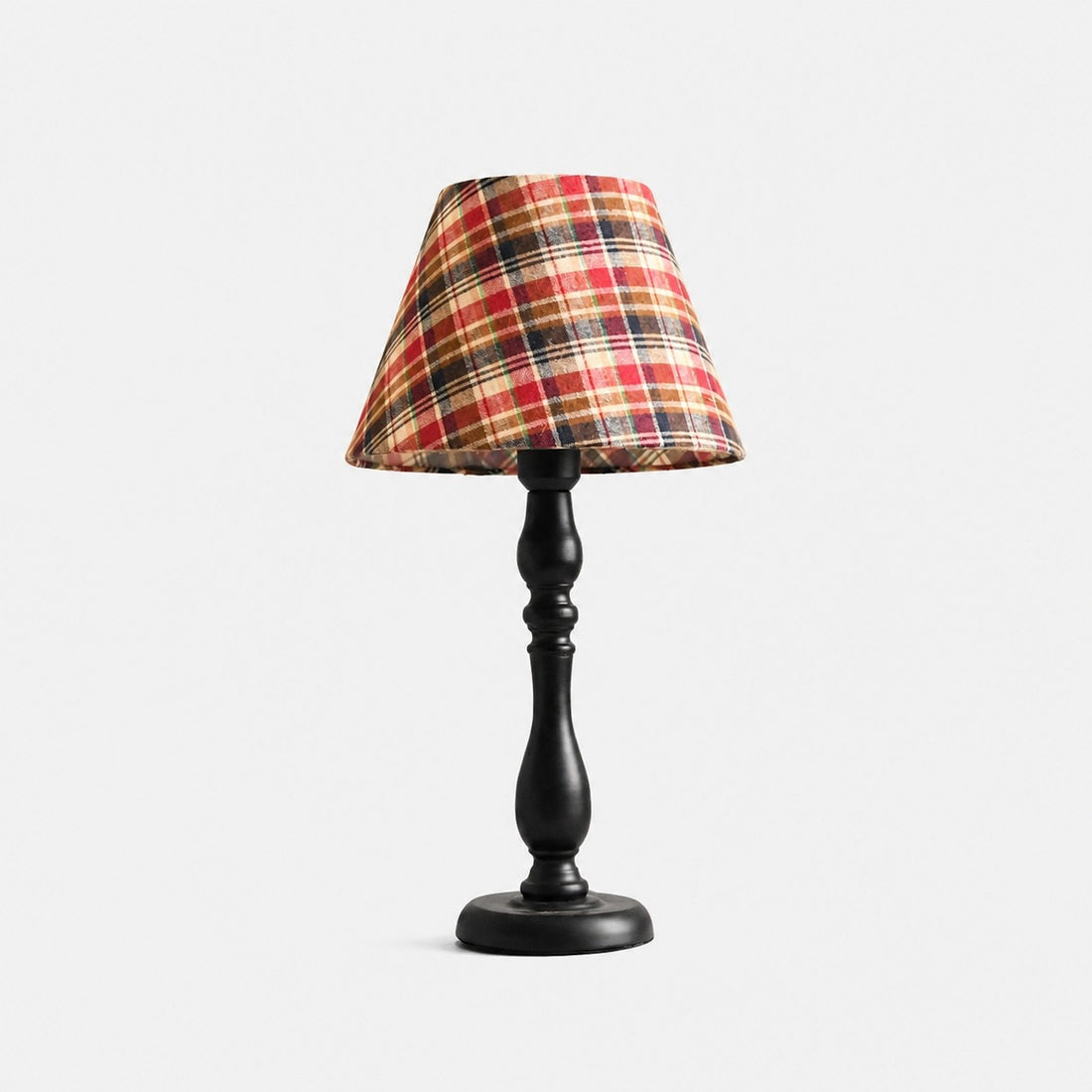 Vintage black iron table lamp with british plaid fabric shade