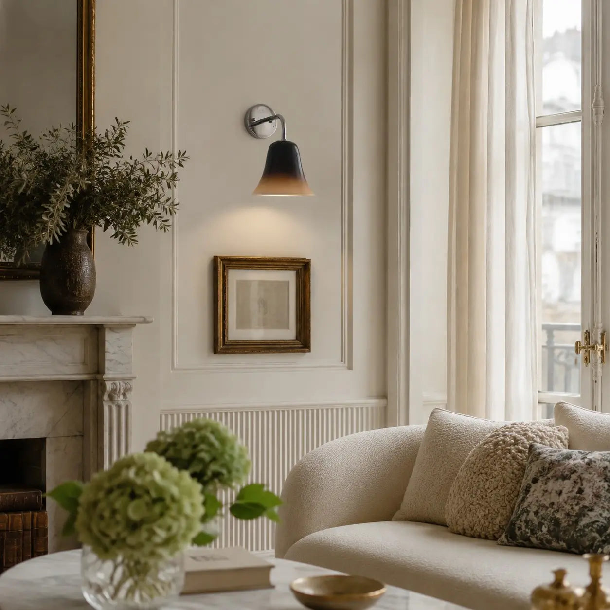 Latte wall sconce in a refined living room