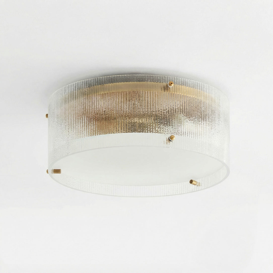 Glimmerove Fluted Glass Brass Round Ceiling Light – Rustic Chic Flush Mount for Living Rooms and Bathrooms