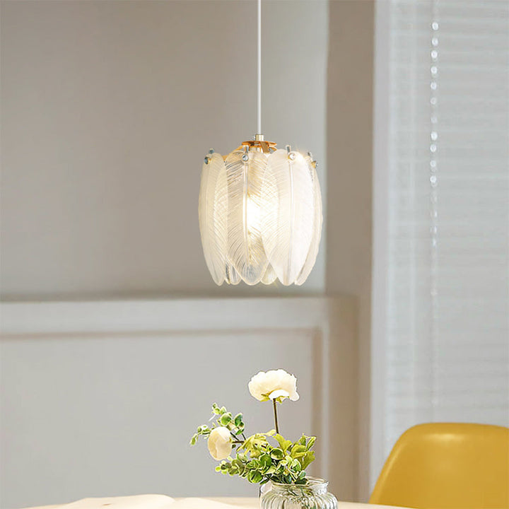 French Feather Pendant Light - Elegant Glass Shade Lighting