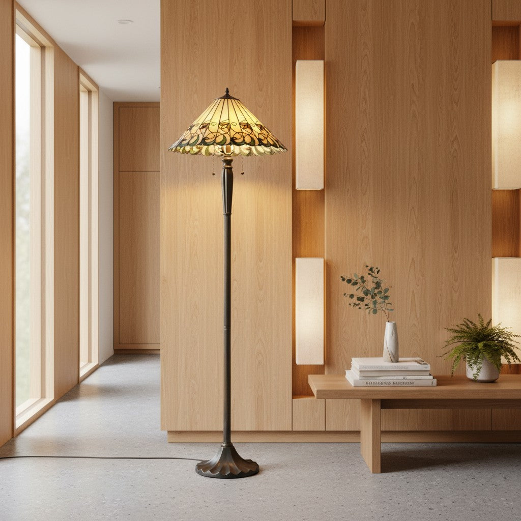 TF Jamelia Stained Glass Floor Lamp - Jewel-toned Mosaic Shade Decorative with Metal Column Finish Ideal