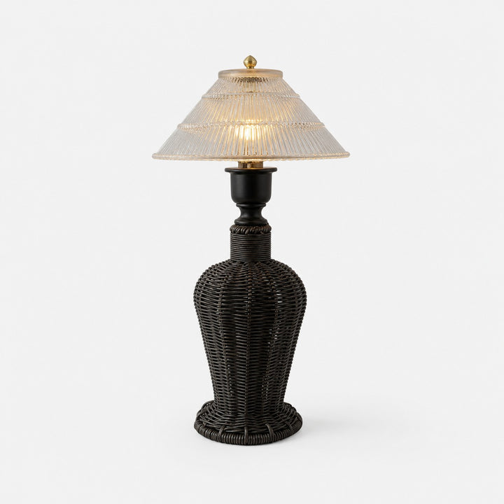 Wabi-sabi table lamp with ribbed glass shade