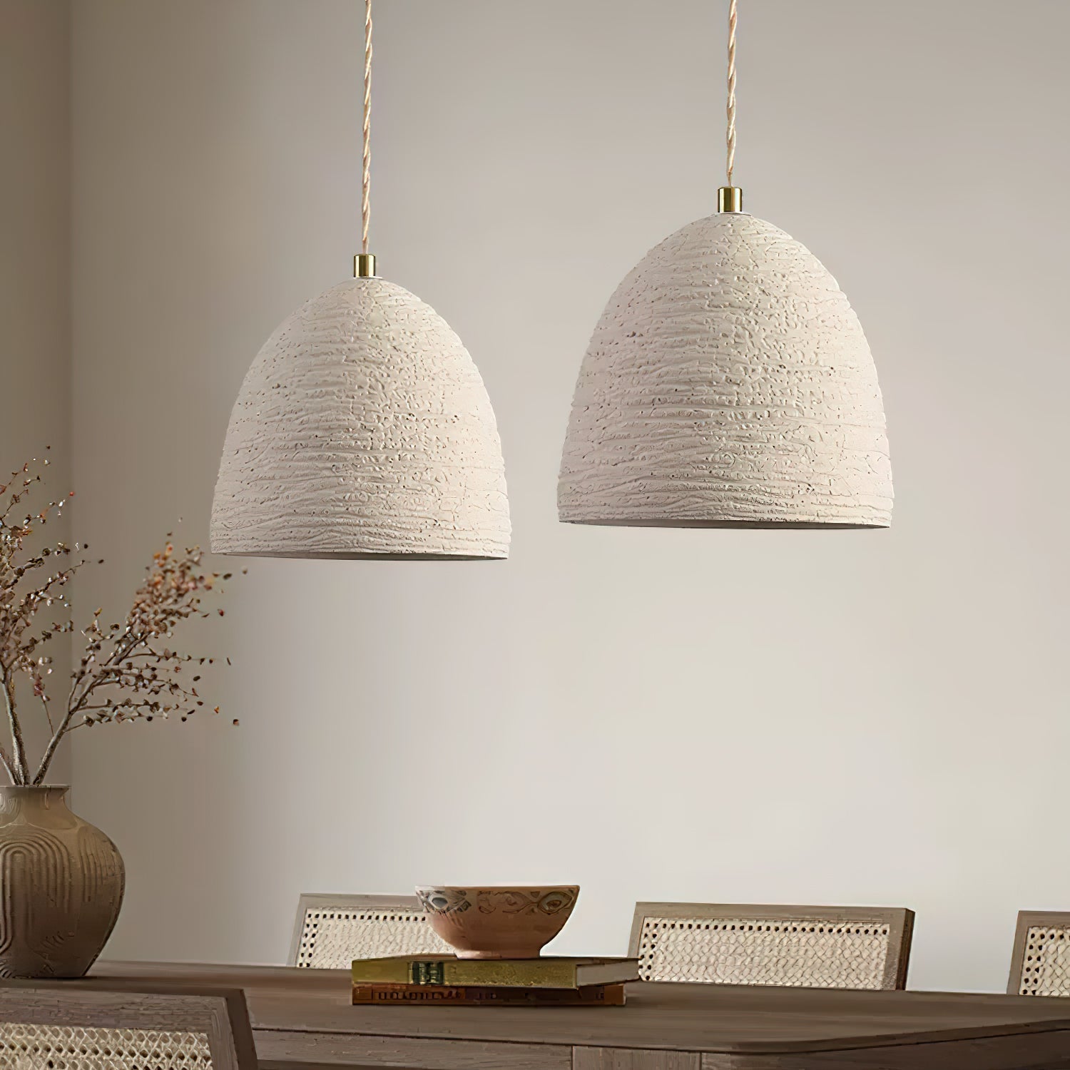 Textured Cement Gold Plug-In Swag Pendant