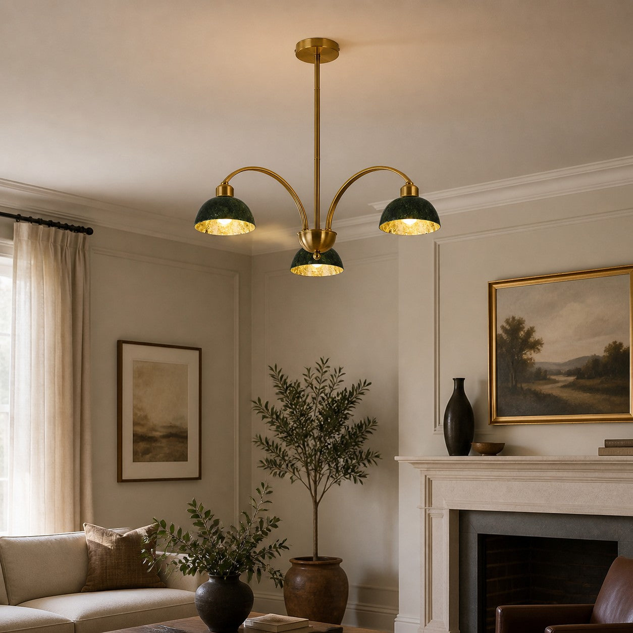 Green Jade Scalloped Dome Chandelier