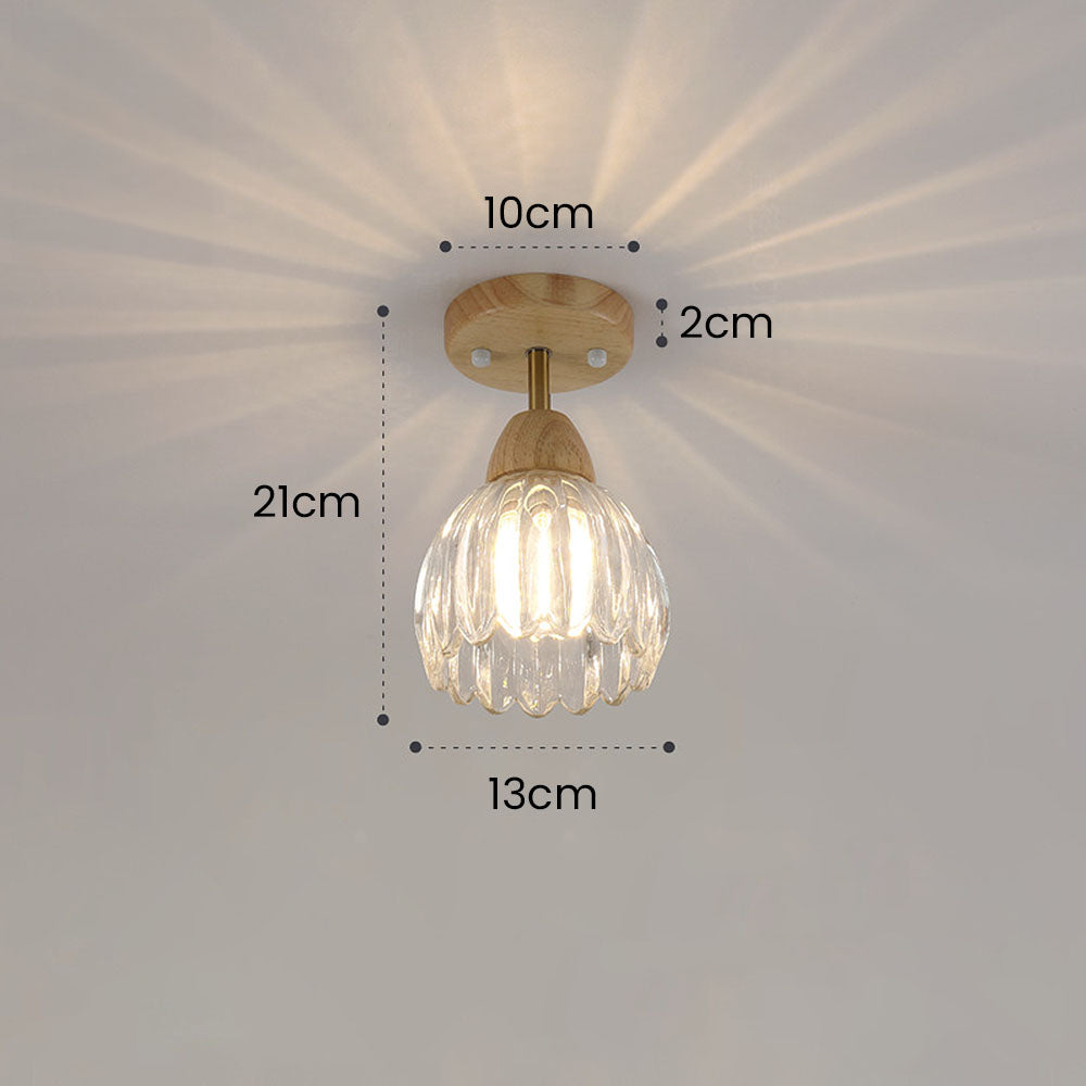 Clear Glass Ceiling Light - Minimalist Flower Wood Fixture for Hallway