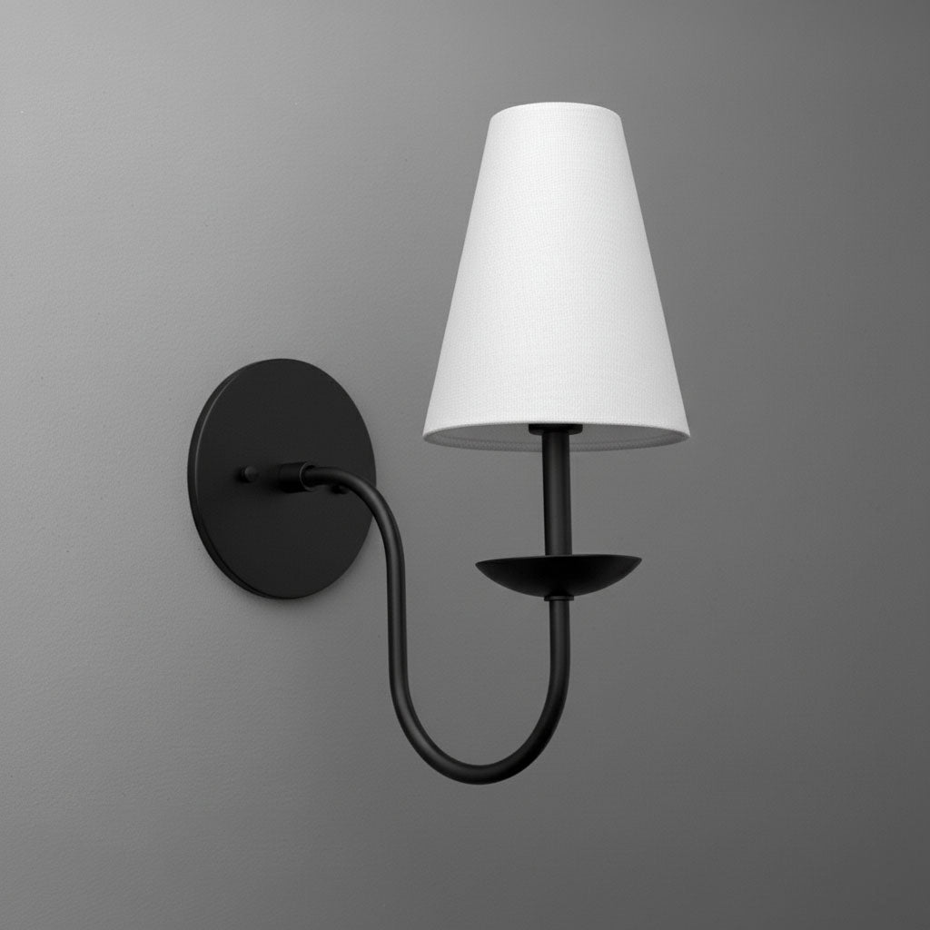Curva Metal White Linen Sconce - Classic Brass Wall Light for Bedrooms