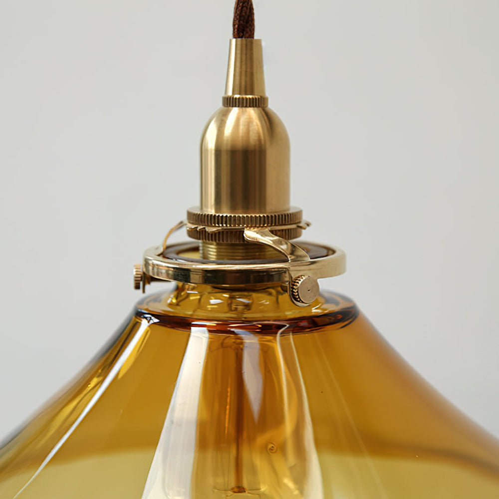 Retro Cone Pendant Light - Amber Glass Hanging Lamp for Kitchen Island