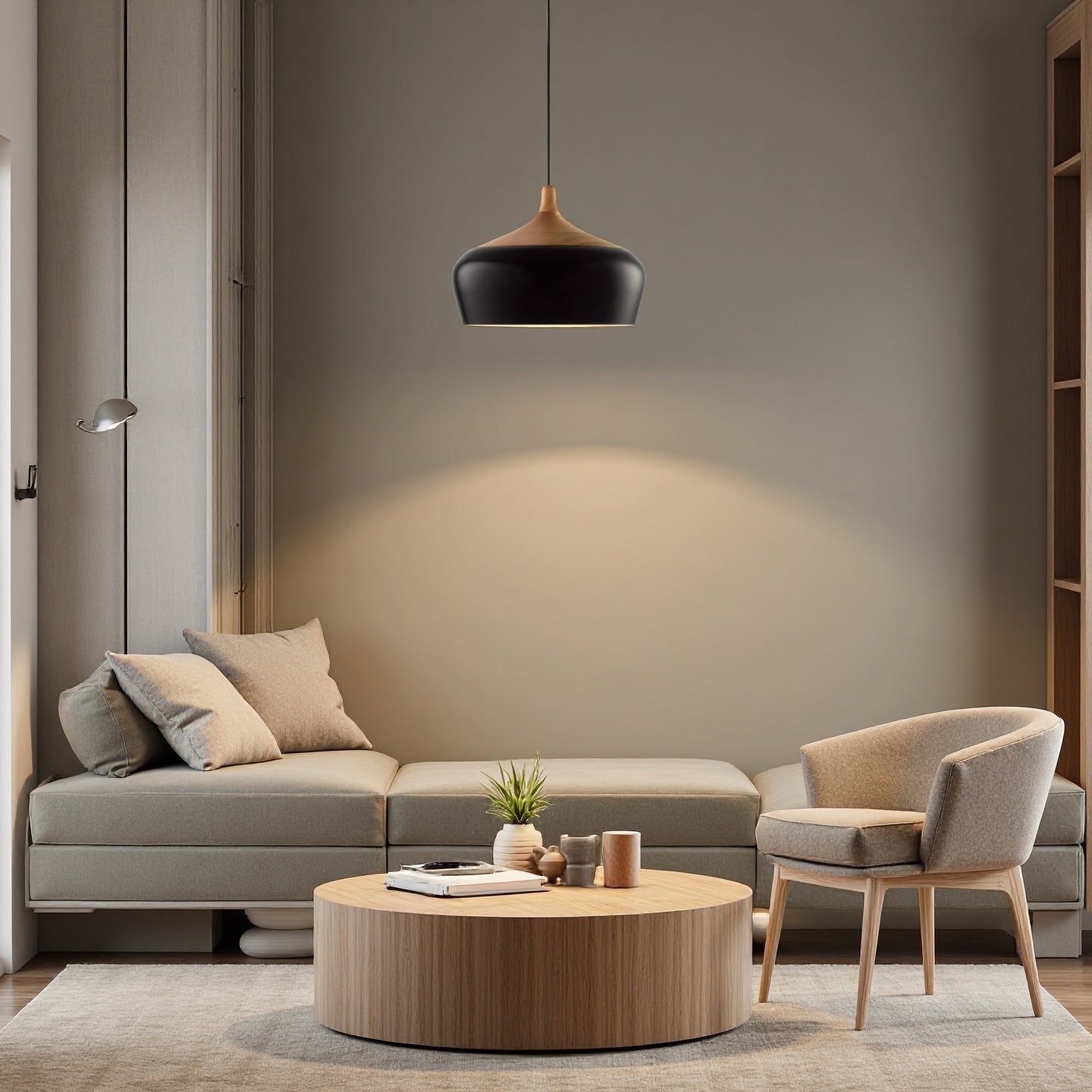 Bowl Shaped Minimalist Black White Pendant Light