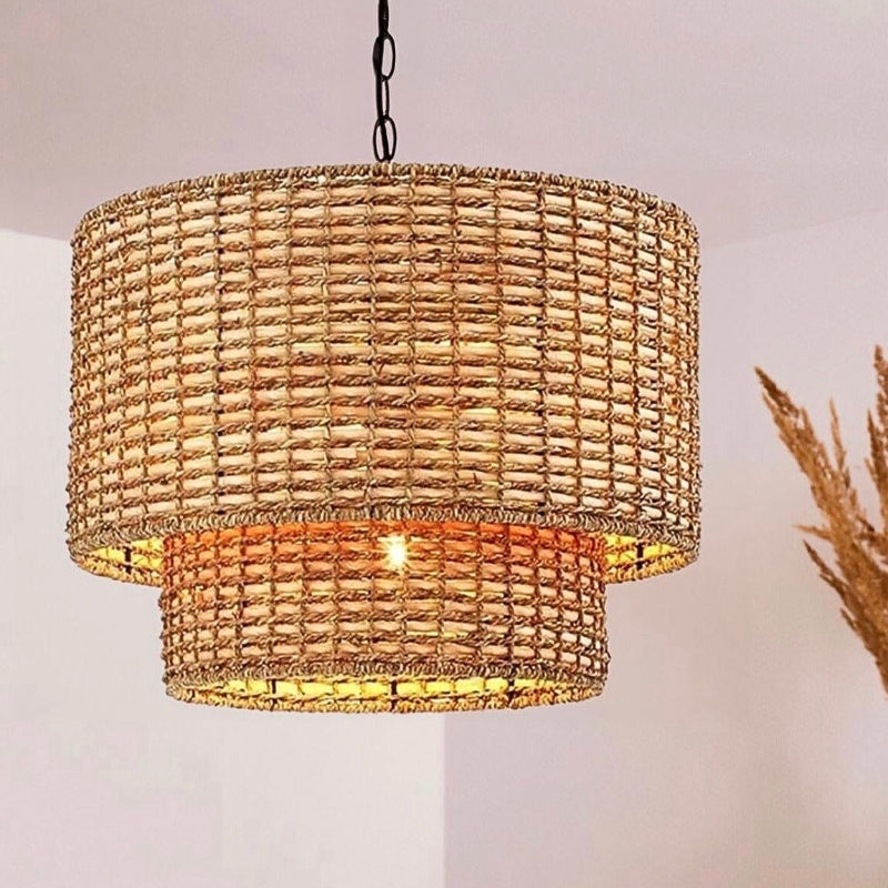 Natürliche Handgefertigte Rattan Trommel Pendelleuchte
