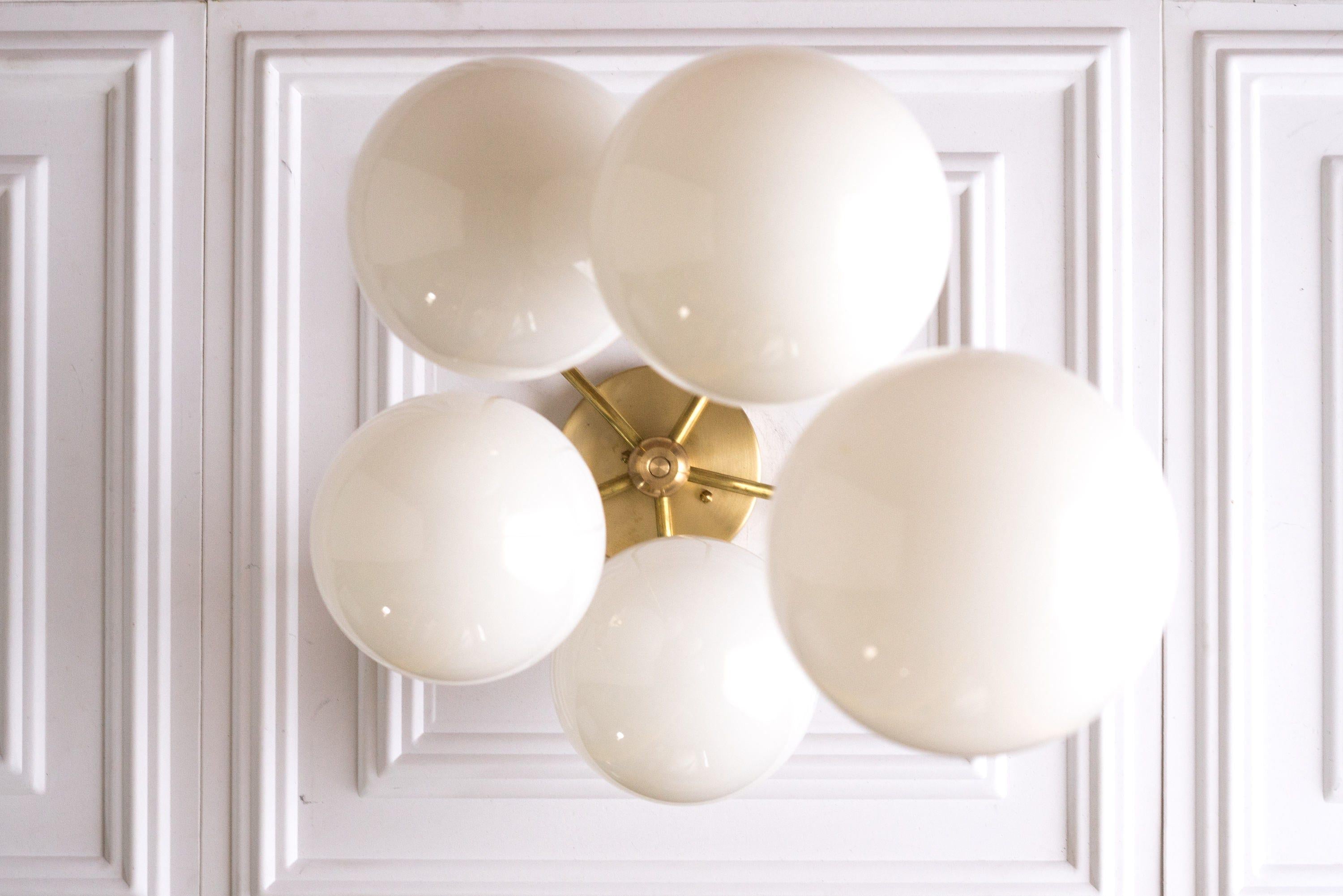 Glorica Glass 5 Globe Chandelier - Brass and Opal Glass Vintage Pendant Light