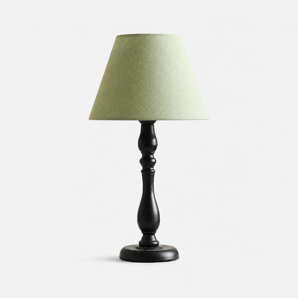 Vintage black iron table lamp with matcha green fabric shade