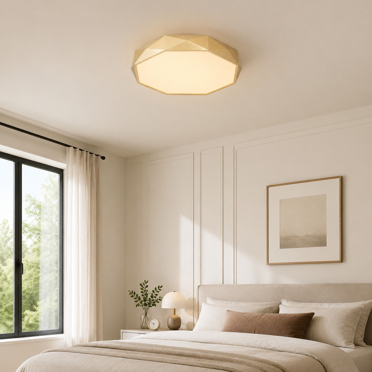 Faceted Gold Geometric LED Flush Mount Ceiling Light