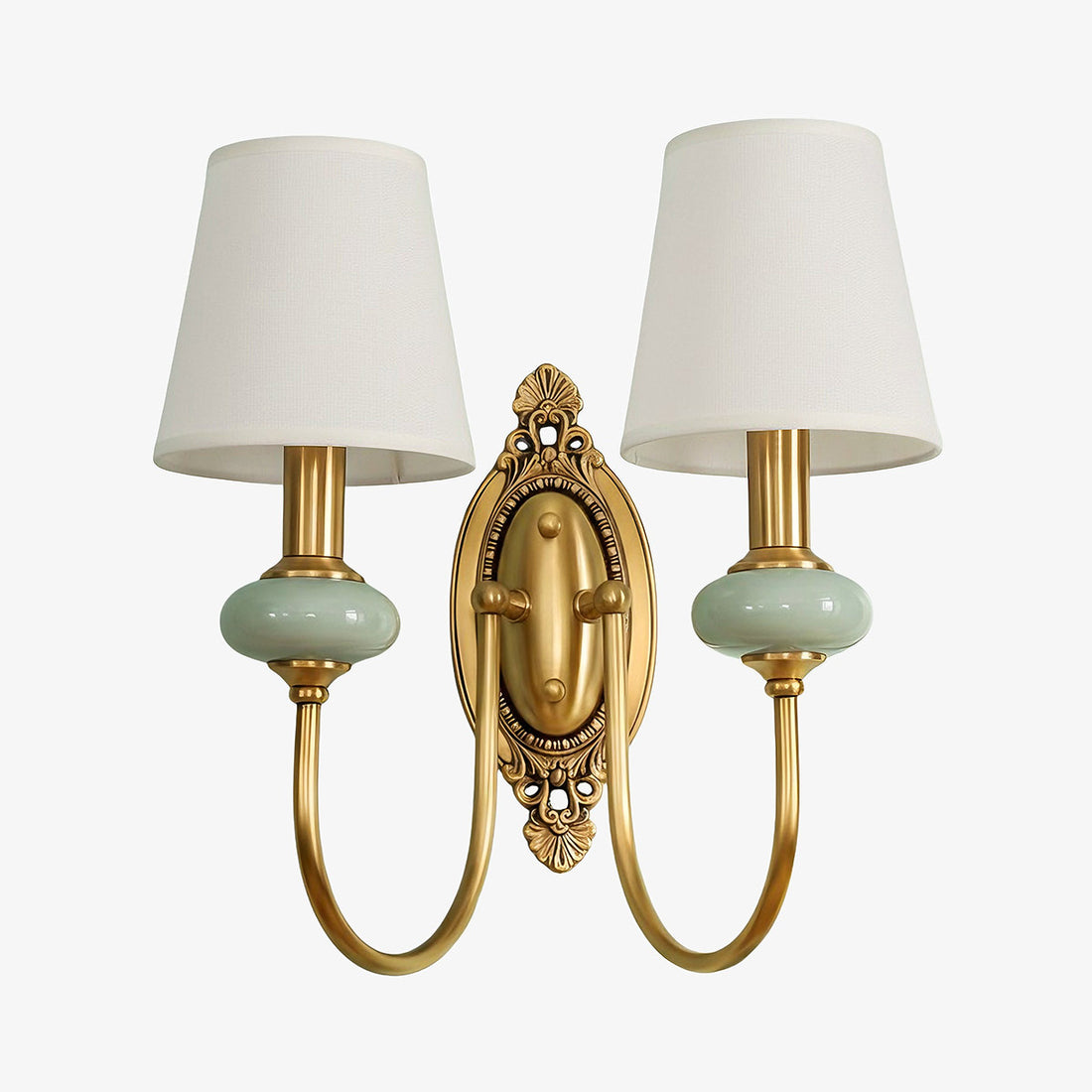 Rowanea Ceramic Wall Sconce with Fabric Shade and Metal Finish - Farmhouse Modern Hallway Light