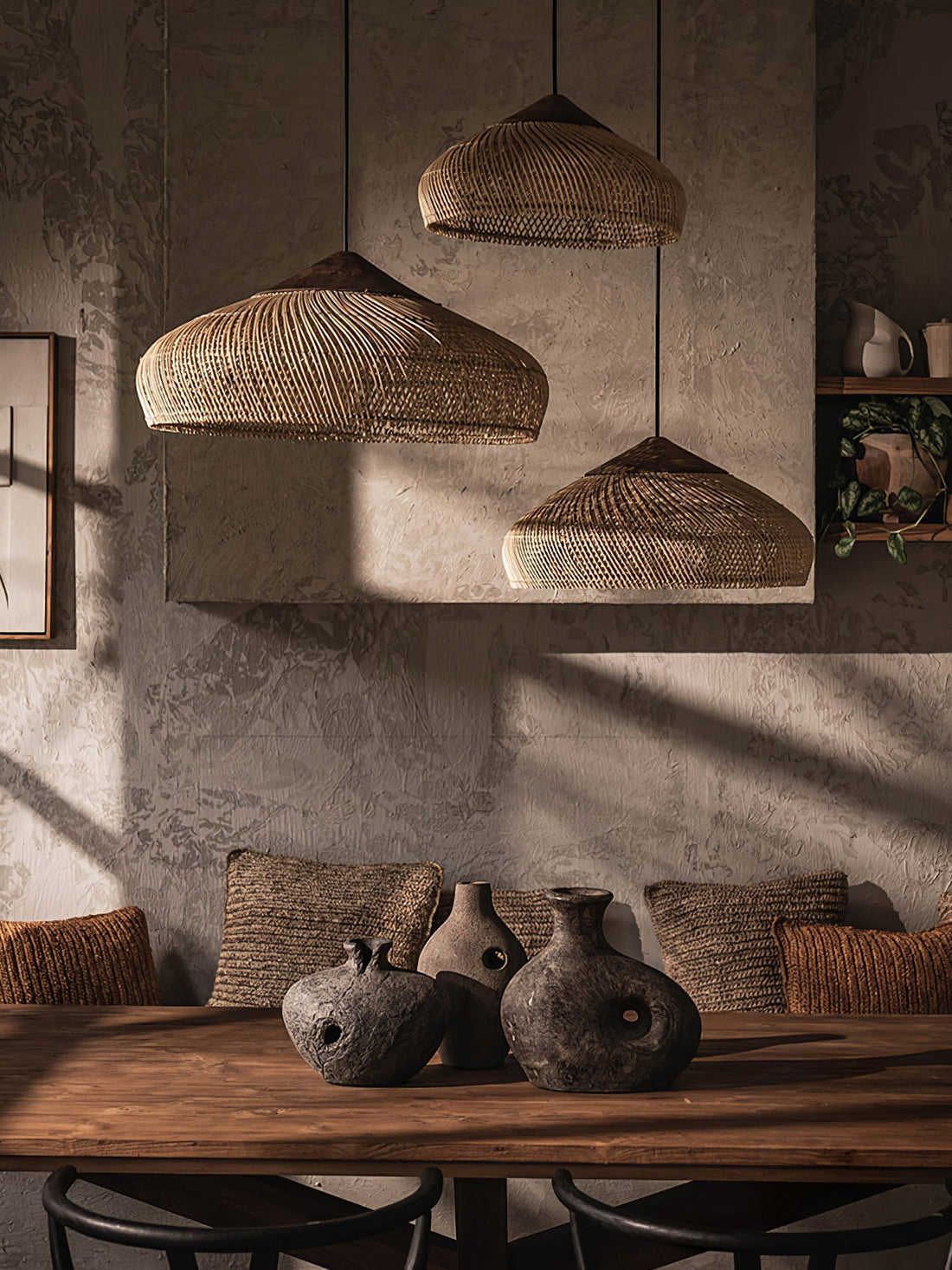 Woven Rattan Wood Plug-In Pendant Light