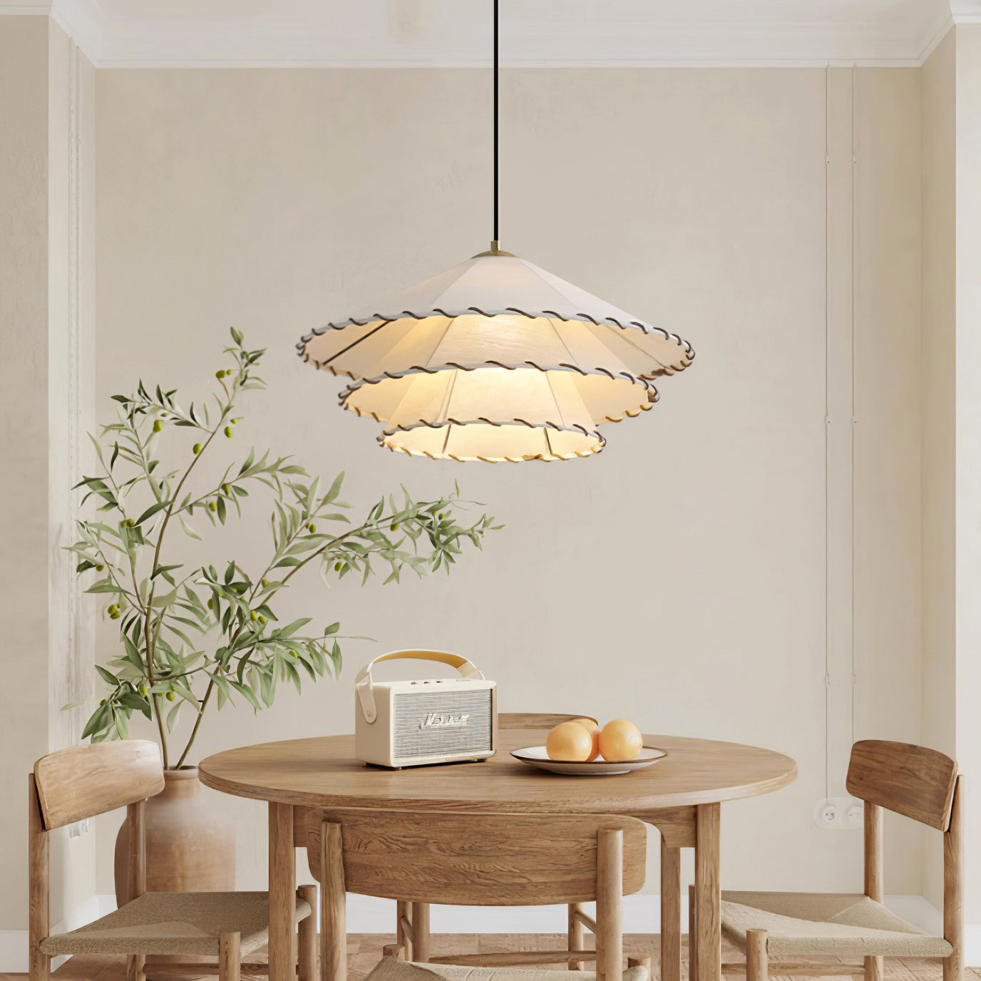 White Fabric And Metal Plug-In Pendant