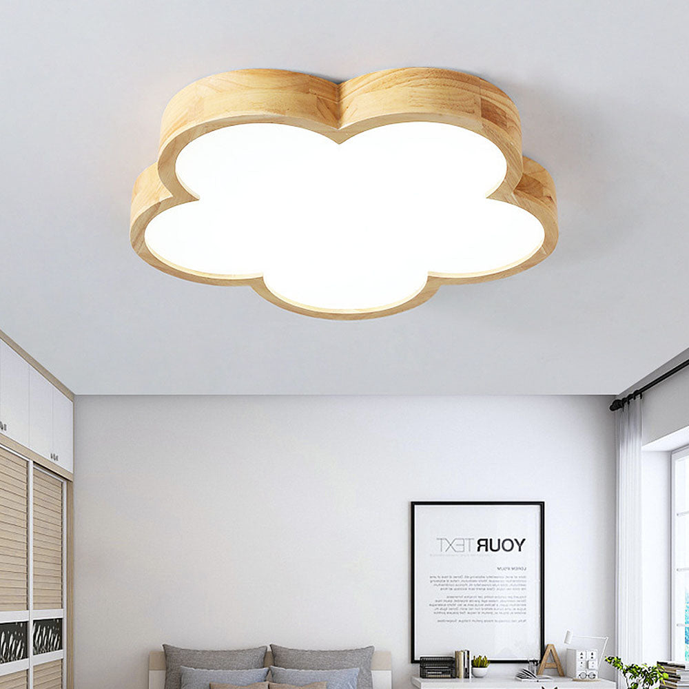 Natural Wood Ceiling Light - Wabi-Sabi Flowers LED Bedroom Fixture