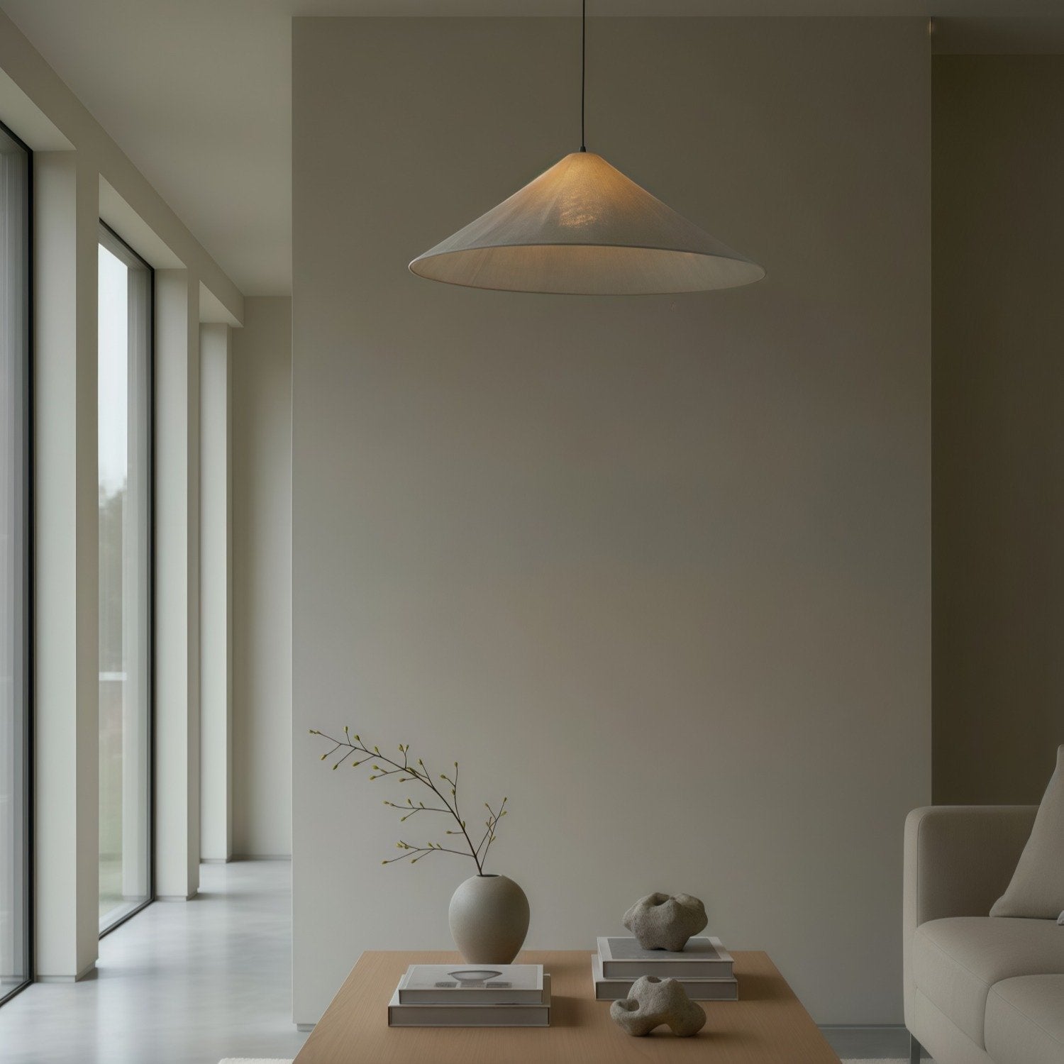 Zalen Textured Pleated Linen Pendant Lamp - Neutral Fabric Style Pendant Lamp for Bedroom & Living Room