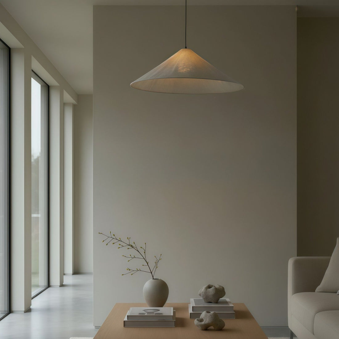 Zalen Textured Pleated Linen Pendant Lamp - Neutral Fabric Style Pendant Lamp for Bedroom & Living Room
