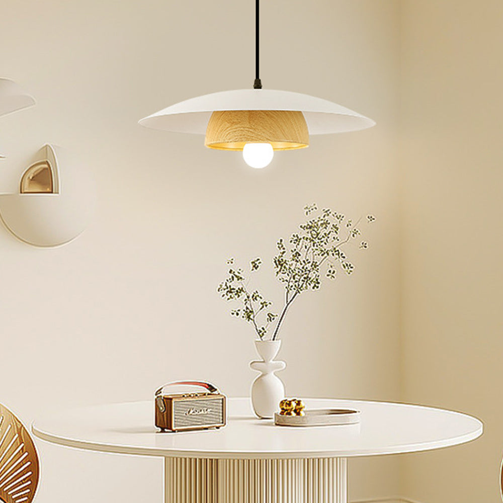 Modern Dome Pendant Light - Metal Wood Grain Fixture for Dining Room
