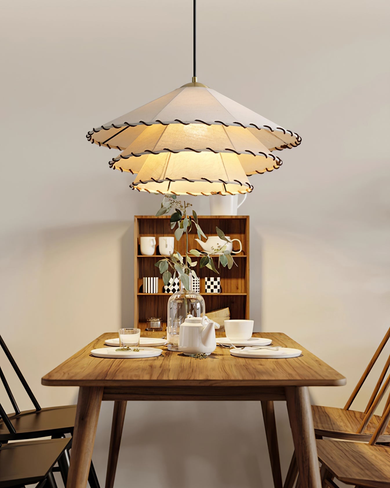 White Fabric And Metal Plug-In Pendant