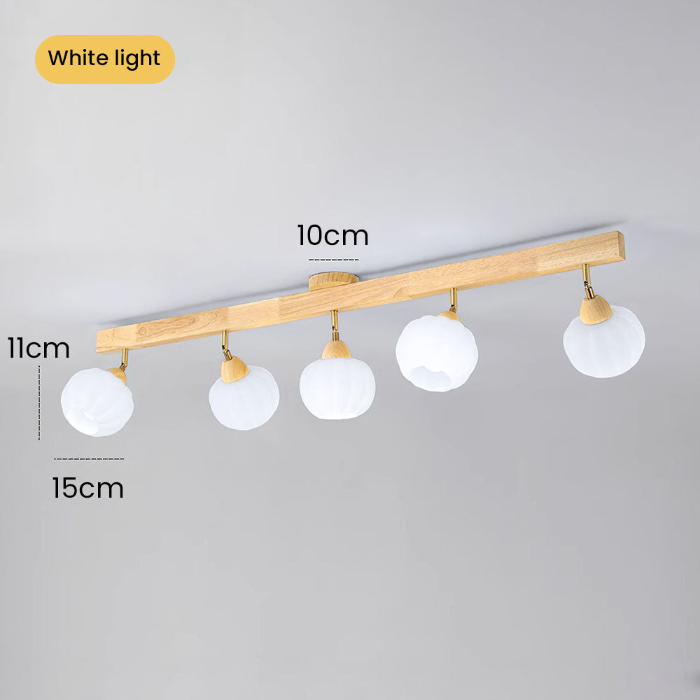 Cream Wood Track Light - Modern Ball Ceiling Light for Living Room