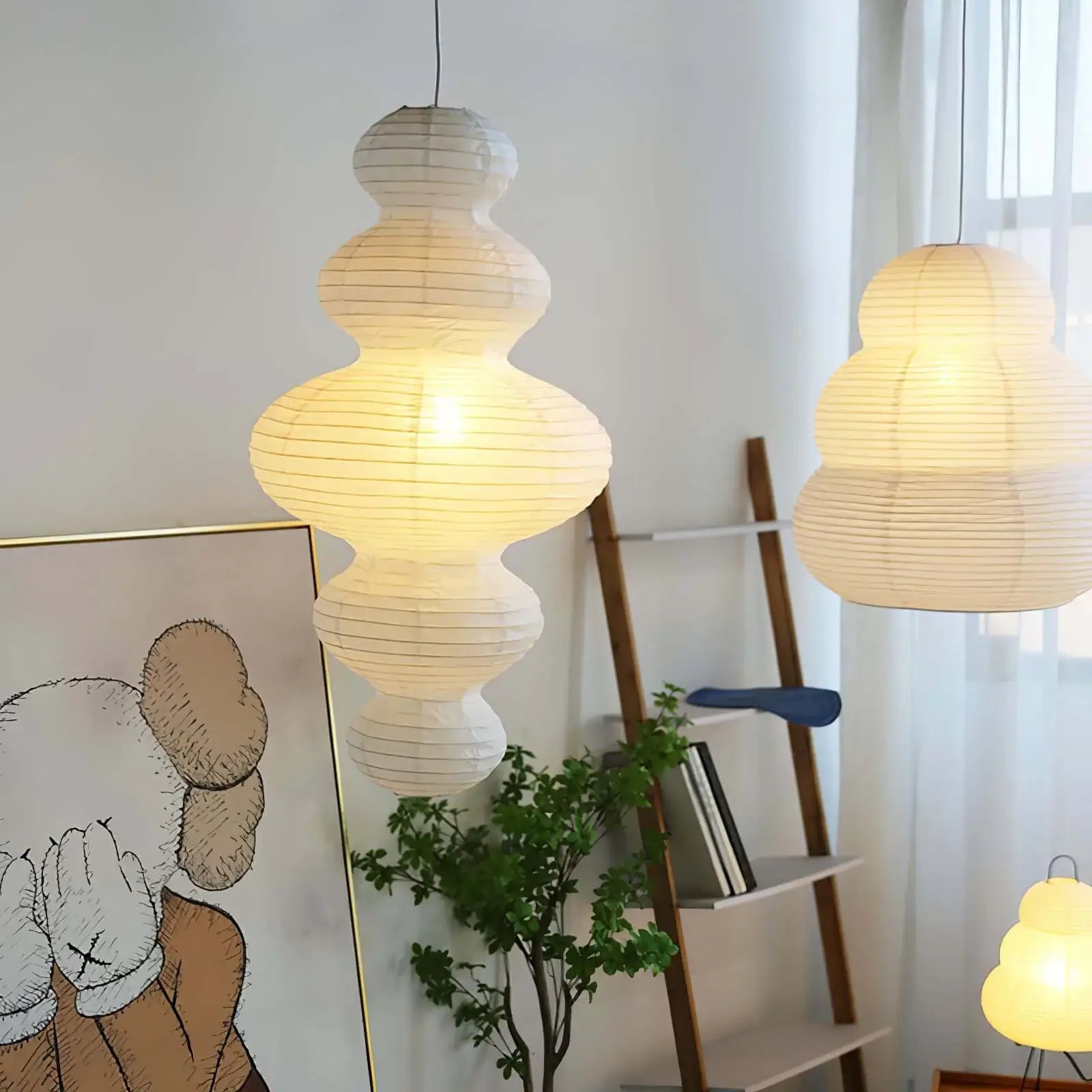 Skulpturale Reispapier-Pendelleuchte – Luxuriöse Lampe fürs Schlafzimmer