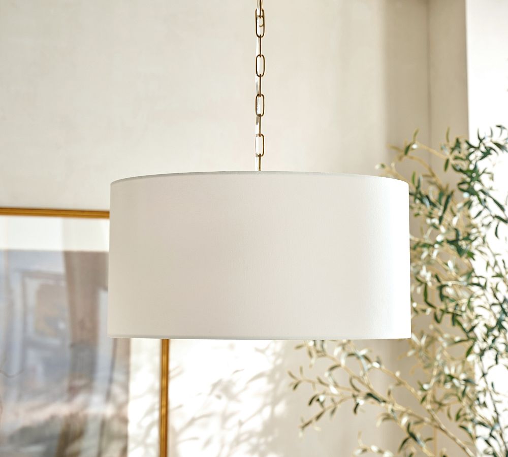 Dumora Iron Linen Drum Pendant - Vintage Brass Hanging Ceiling Light