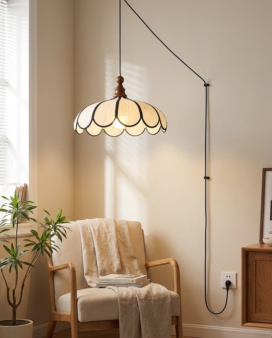 Scalloped Abaca Woven Plug-In Swag Pendant
