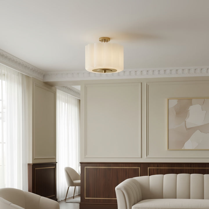 Enoravelo Farmhouse Ceiling Fixture - Scalloped Glass Shade with Vintage Design for Interiors