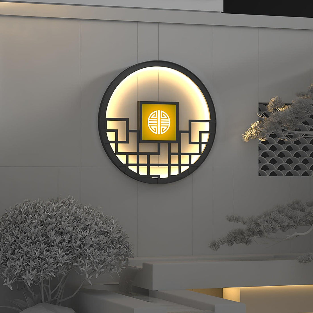 Classic Round Outdoor Light -  Hollow Pattern Wall Decor Lamp