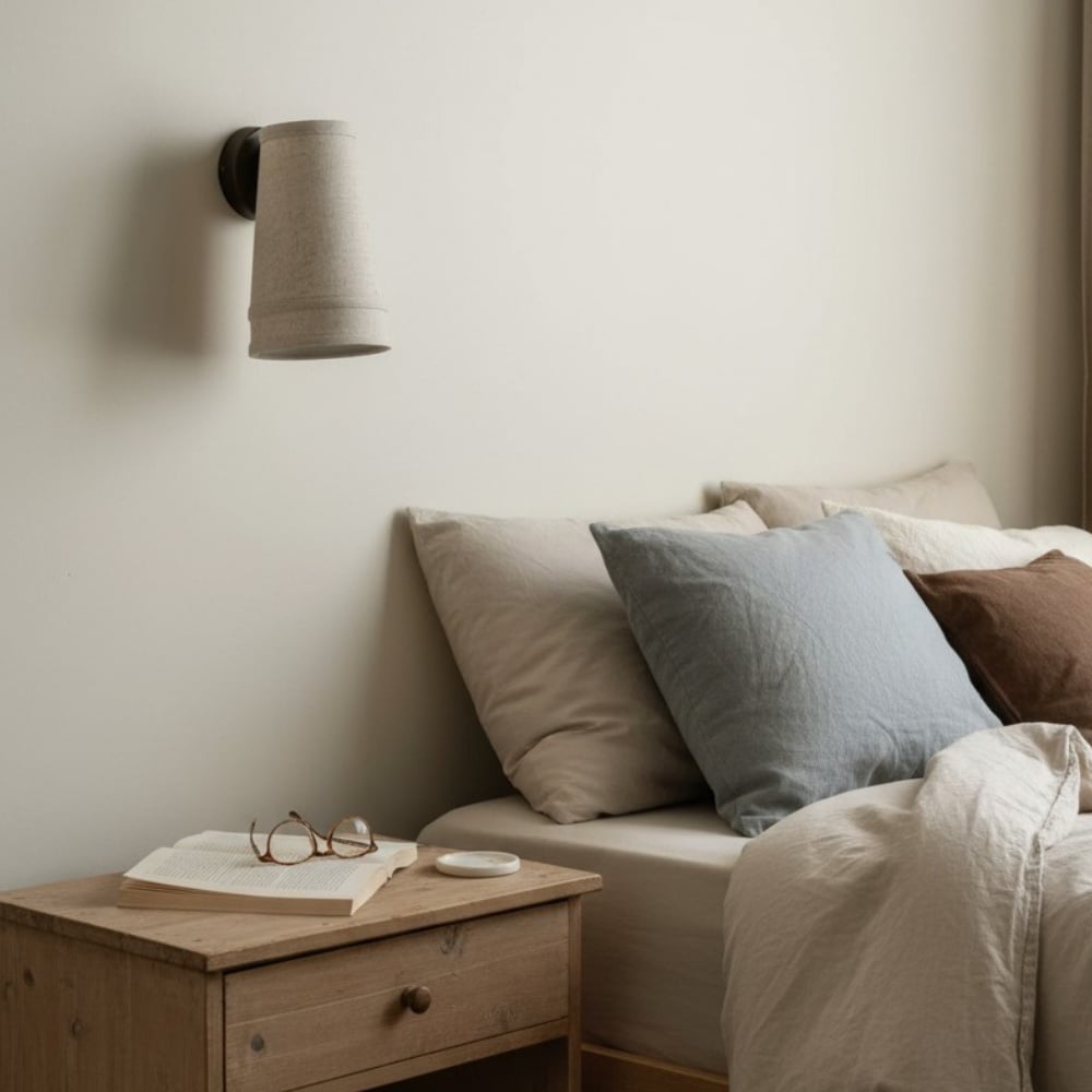 Zalen Textured Linen Bronze Wall Light – Soft Retro Wall Sconce for Reading Nook