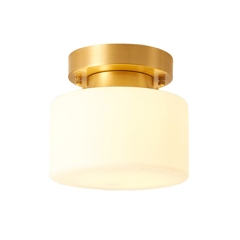 Brass Ceiling Light - White Glass Semi-Flush Modern Design for Hallway