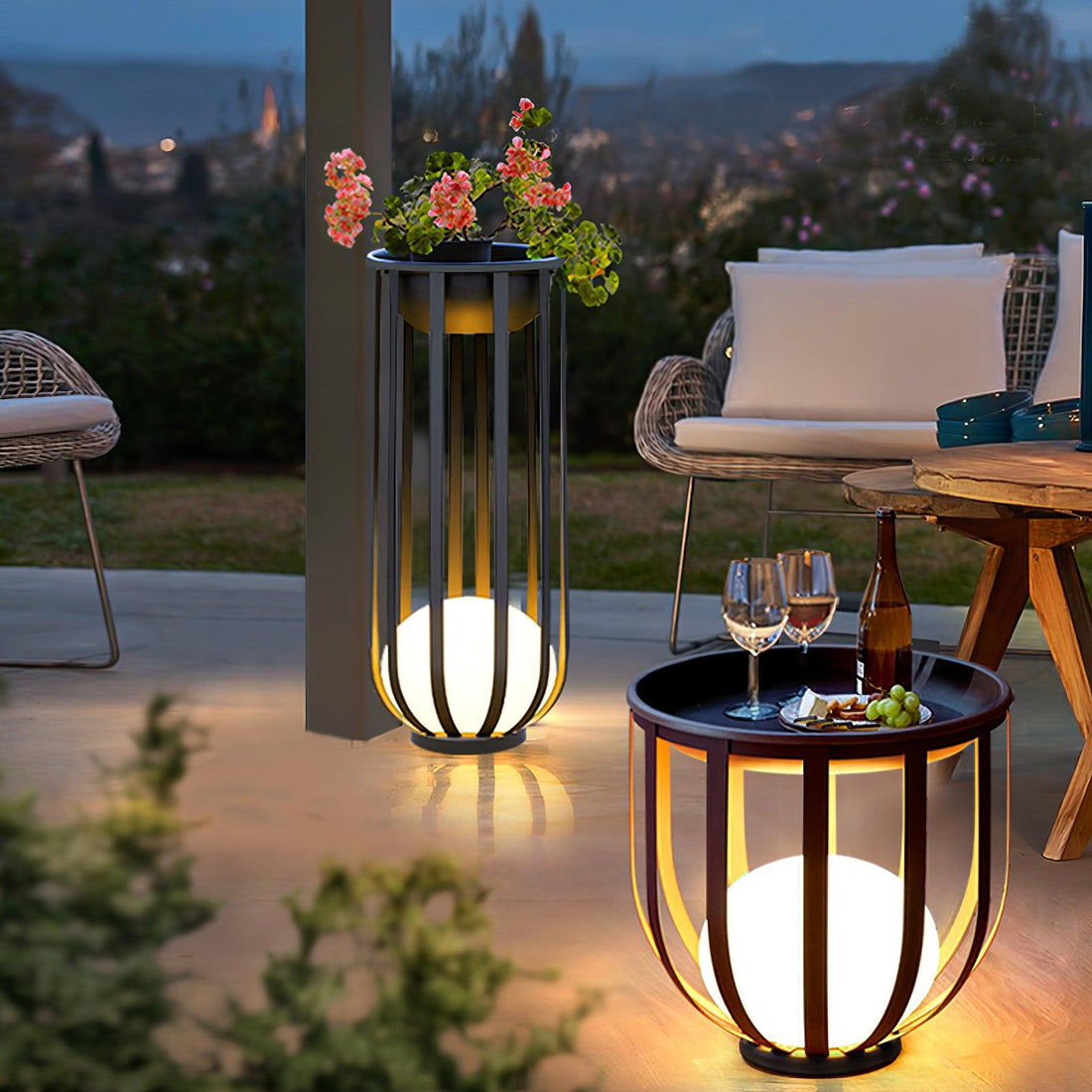 Garden Outdoor Floor Lamp - Dimmable LED Light with Tray & Flower Pot