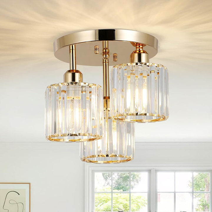 Modern Crystal Ceiling Light - Multi-head Semi Flush Mount for Bedroom