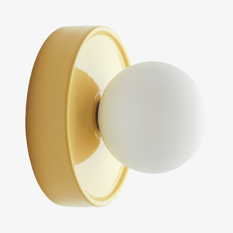 Solna Round Glass Wall Sconce with Ceramic Base—Minimalist Lighting for Bedroom or Hallway