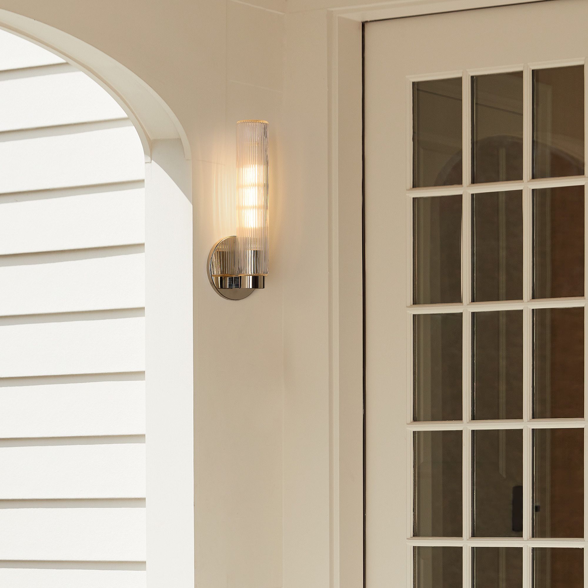 Rivora Fluted Glass Indoor Outdoor Sconce - Modern Wall Light for Home Decor