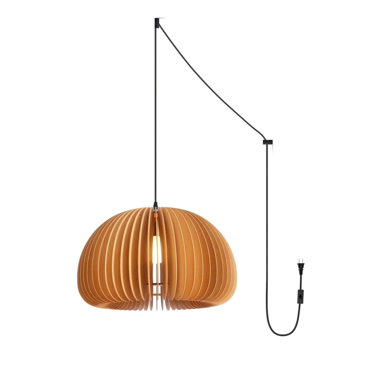 Rounded Wood Slat Swag Pendant Light