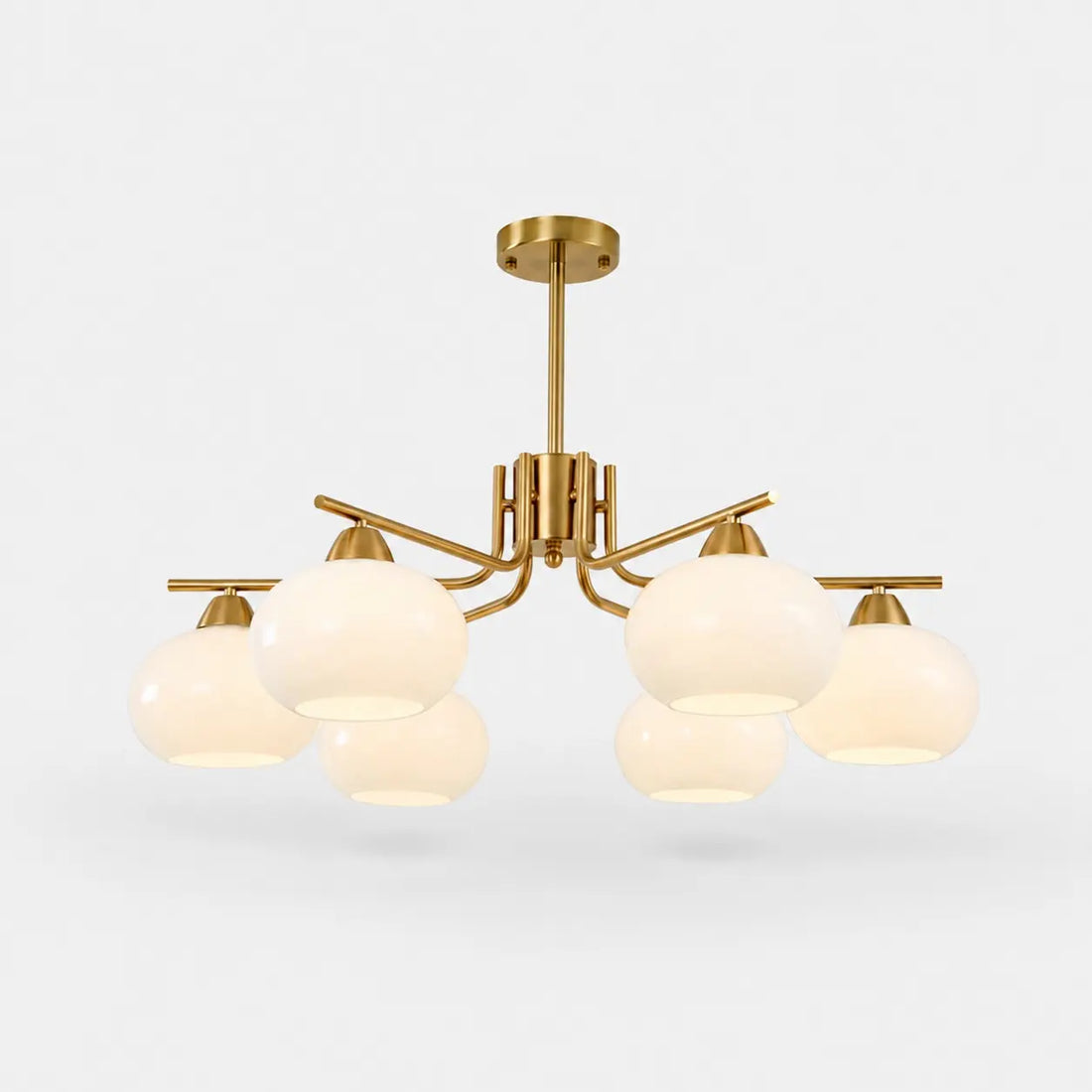 Iron gold six-light milk glass chandelier
