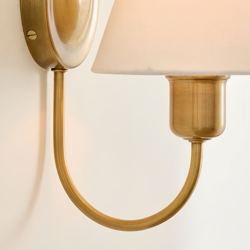Tracian Wall Sconce - Curved Arm with Glass or Linen Shade for Bedroom