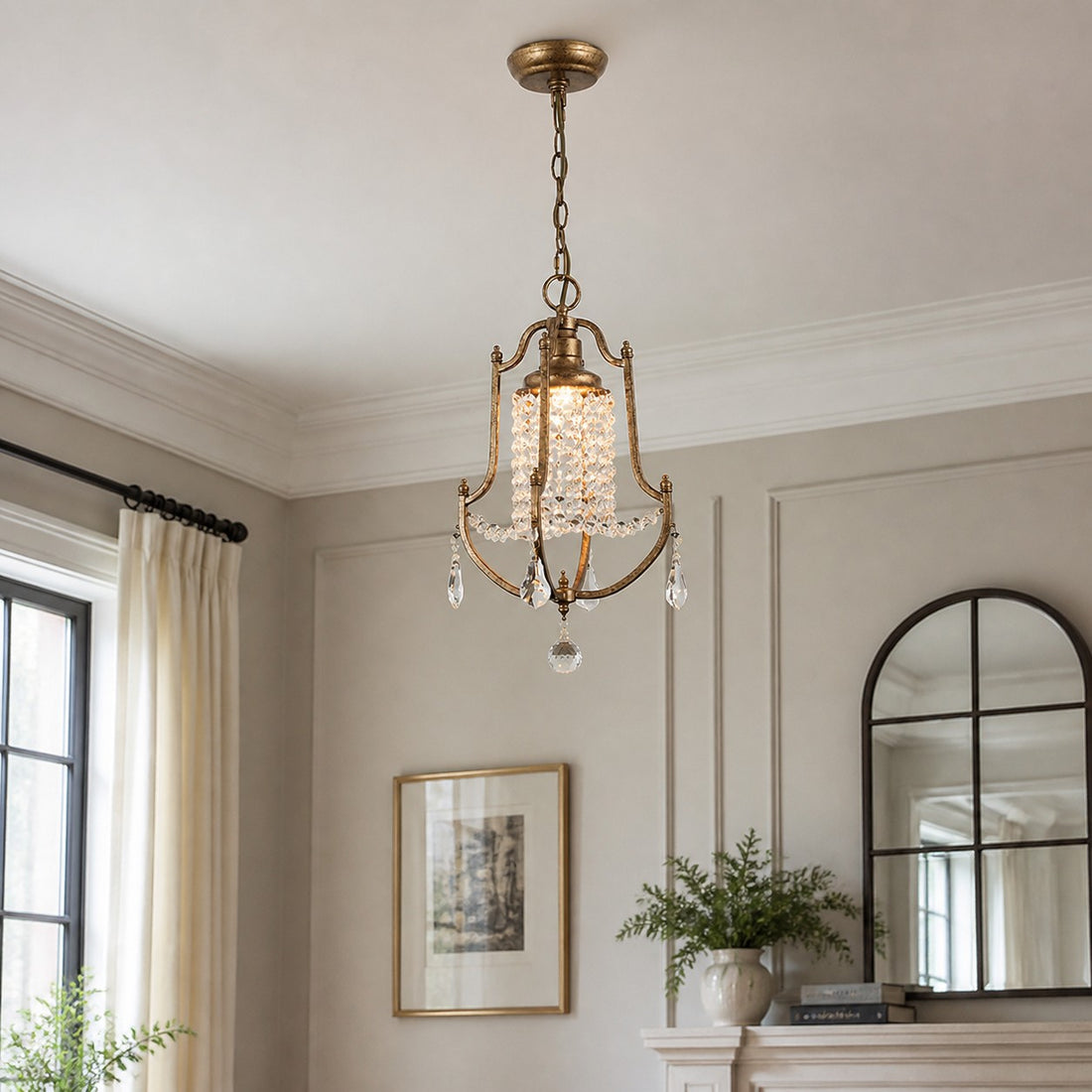 French Country Crystal Bell Pendant Light
