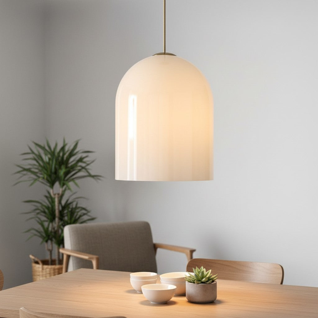 Vega Glass Champagne Iron Frame Pendant – Glass Shade Modern Light for Dining or Kitchen