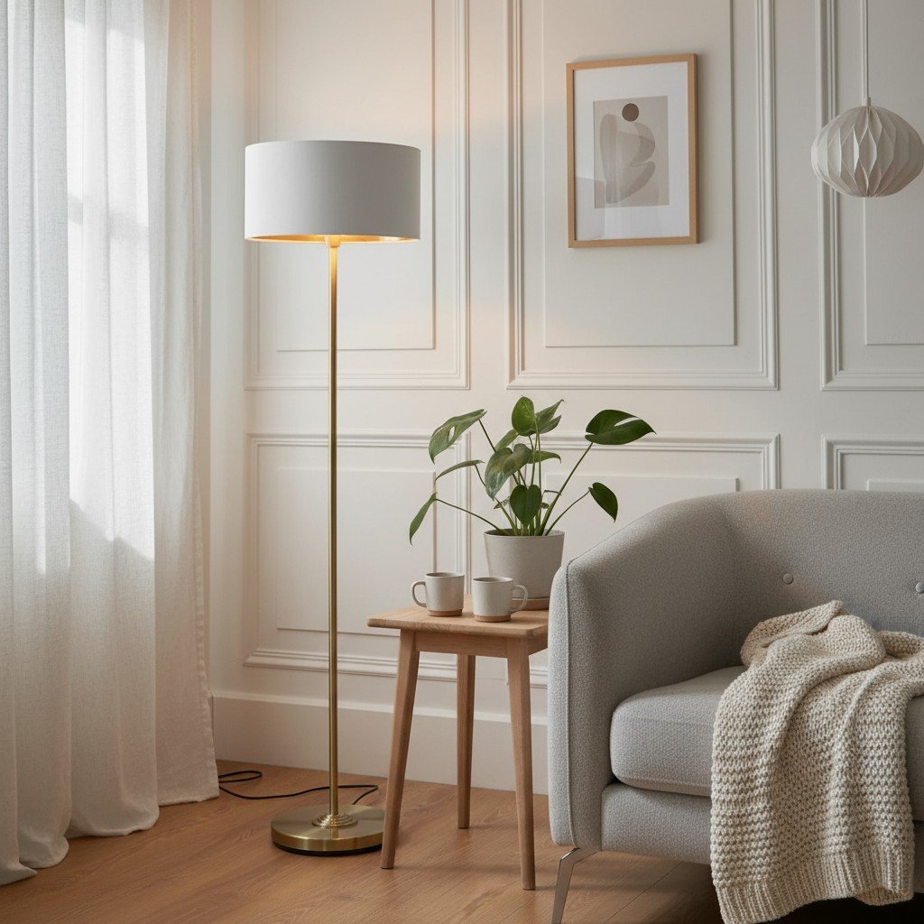 Tela Drum Shade Floor Lamp - Contemporary Fabric Standing Lamp for Home Office