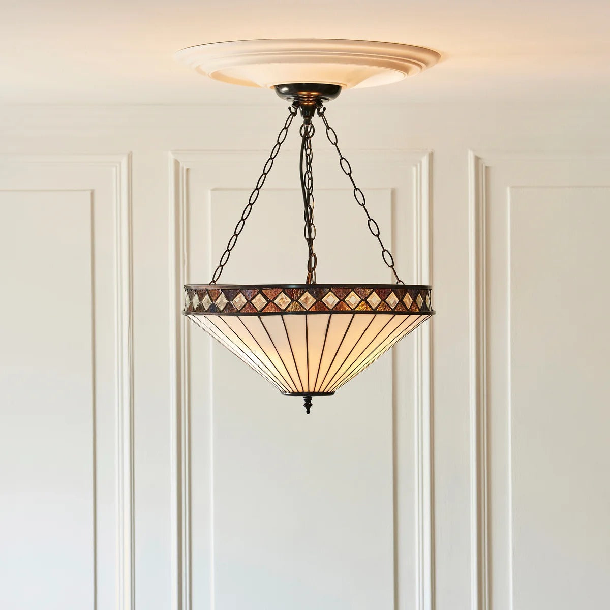TF Fargo Adjustable Pendant with Stained-Glass Inspired Inverted Shade for Island and Dining