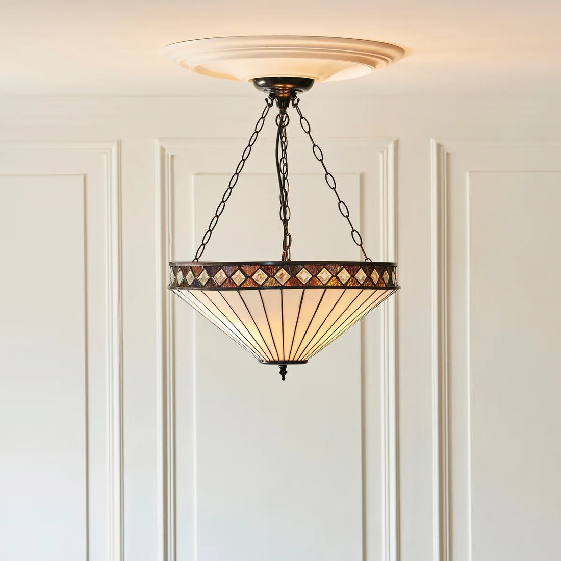 TF Fargo Adjustable Pendant with Stained-Glass Inspired Inverted Shade for Island and Dining