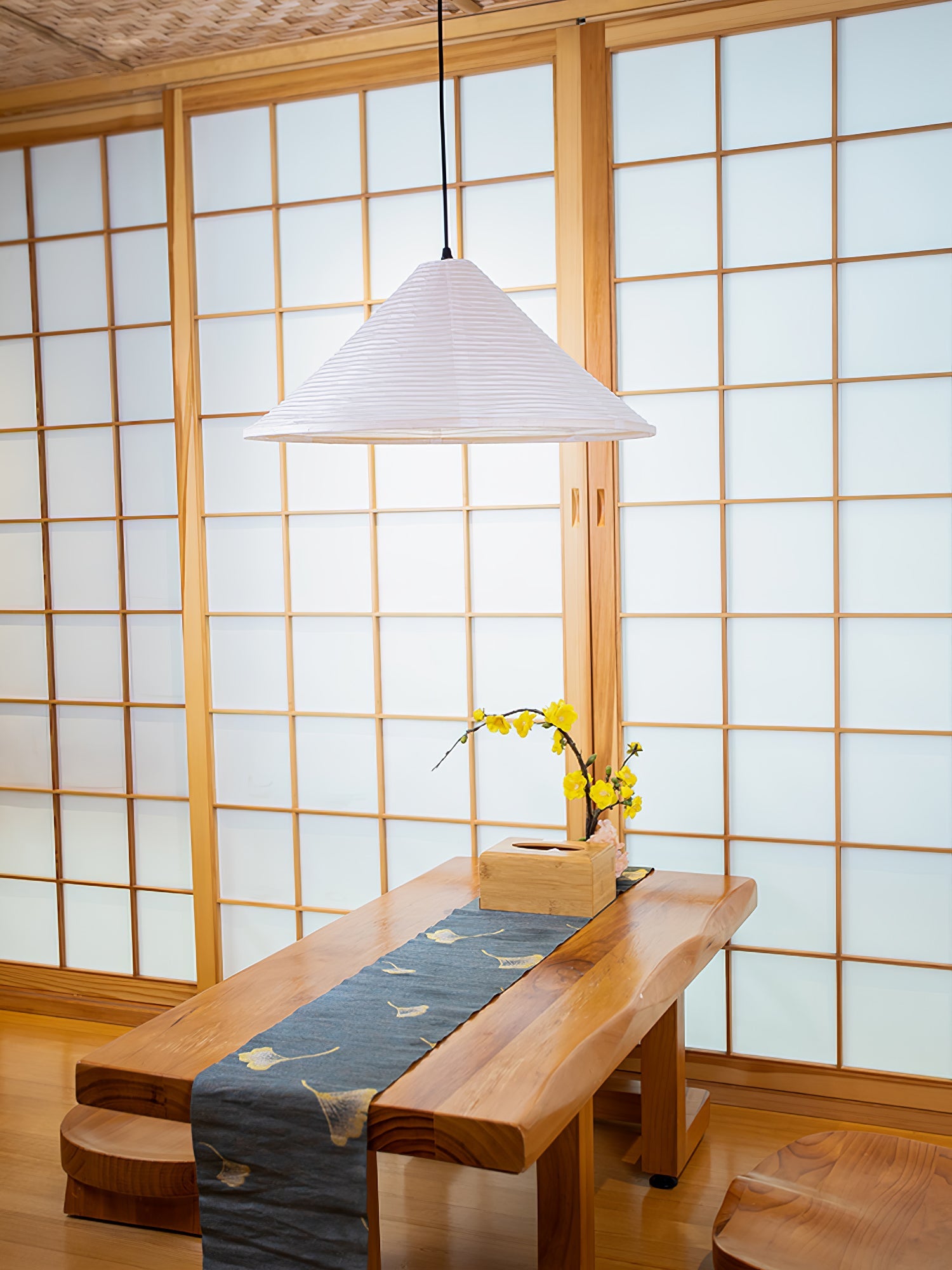 Washi Paper Pyramid Pendant Lamp - Handcrafted Light for Living Room