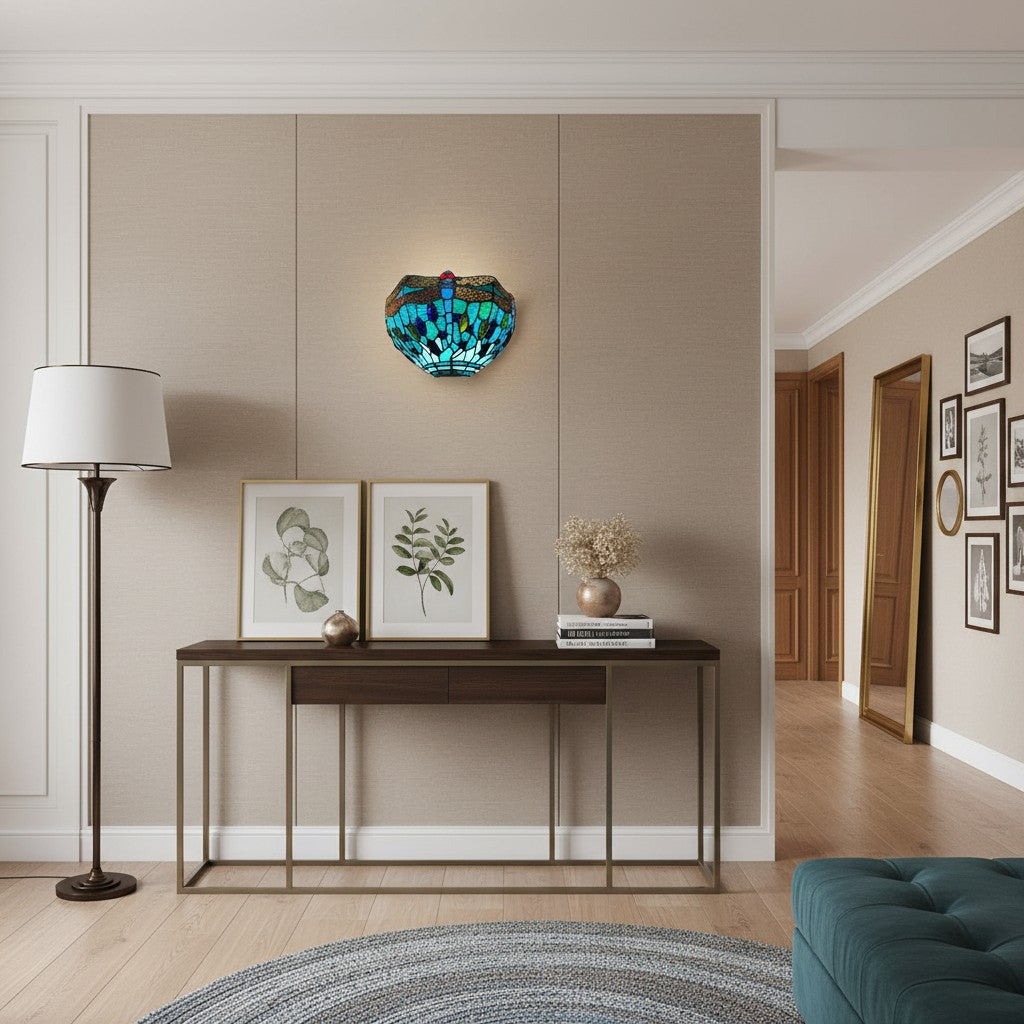 TF Dragonfly Pattern Wall light – Classic Hand-Cut Stained-Glass for Hallways & Bedrooms