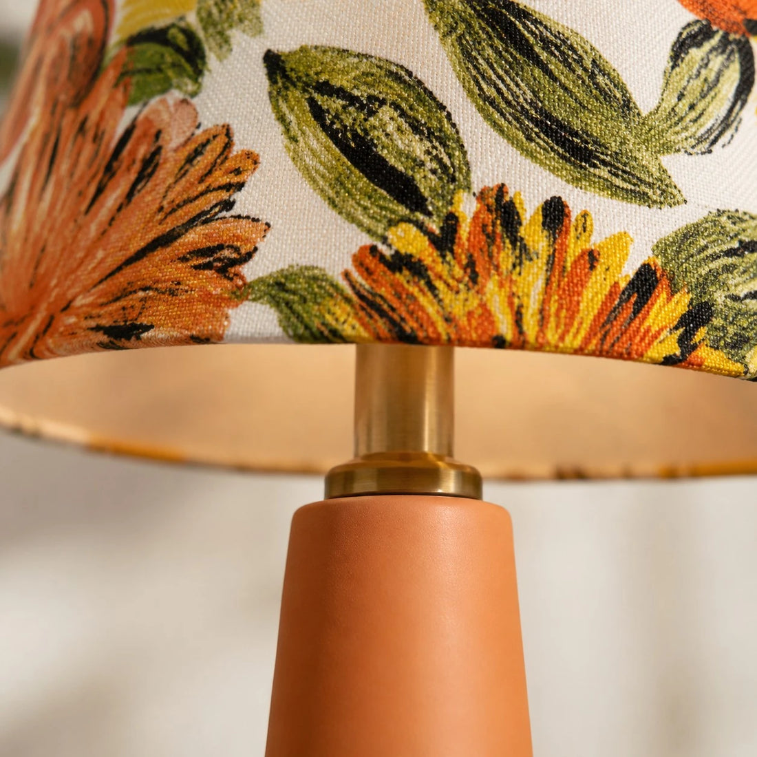 Liberty Fabric Floral Ceramic Table Lamp with Orange Handmade Base